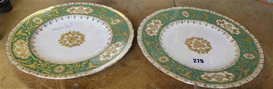 Pair of Copeland green / gilt plates